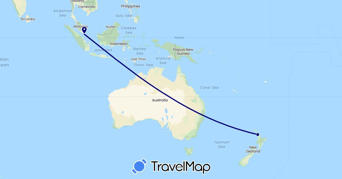 TravelMap itinerary: driving in New Zealand, Singapore (Asia, Oceania)